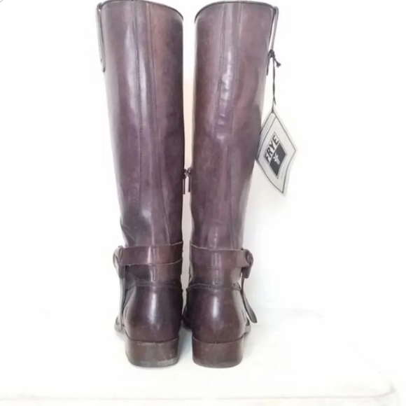 Frye 7 melissa knot tall leather boots dark brown zip pull riding - Picture 5 of 8